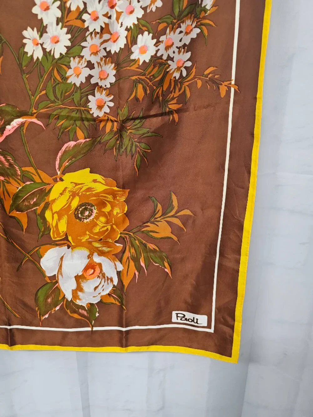 Vintage Paoli Scarf Floral Brown Japan Acetate Retro Boho